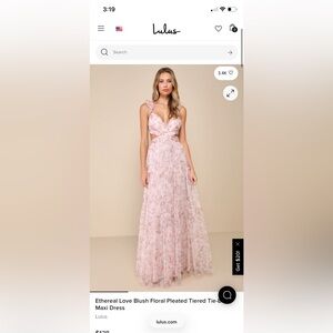 Lulu's Blush Floral Pleated Maxi Dress